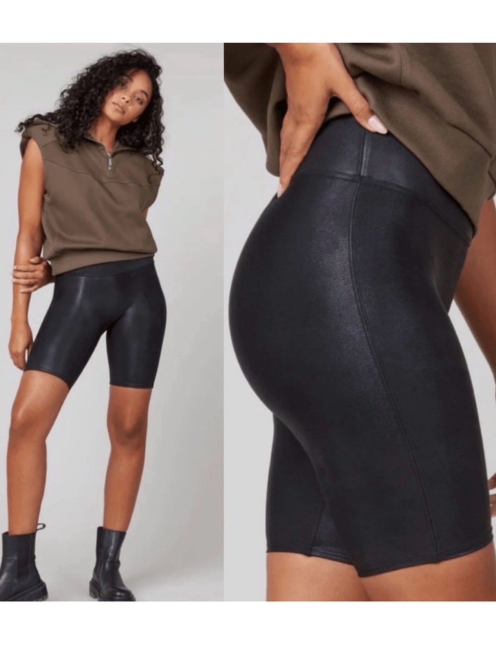 SPANX Faux Leather High Waist Biker Shorts in Black Size Small